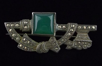Gorgeous 1920s Art Deco Sterling Silver Key Brooch Vintage