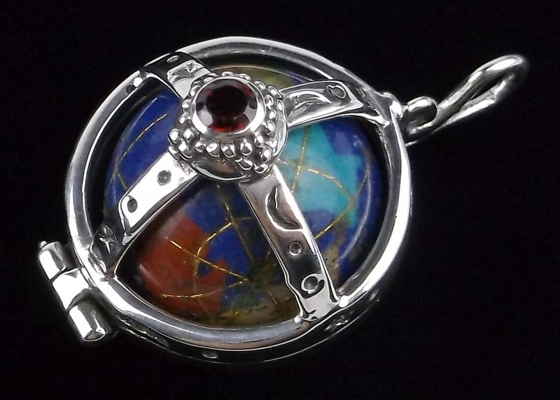 Mint Vint Sterling Silver World Earth Gemstone Globe Pendant: Guaranteed Solid 925 Sterling Silver, in Excellent Condition