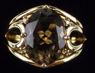 New Designer Gold Over Sterling Diamond 6ct Smok Quartz Ring 9