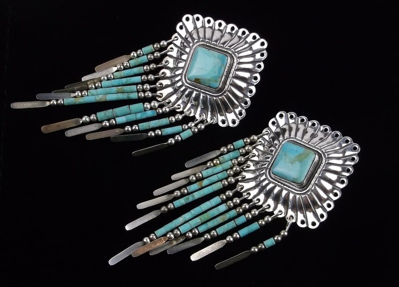 Mint Vint Big QT Sterling Silver Turquoise Drop Sway Earrings (1 of 3)