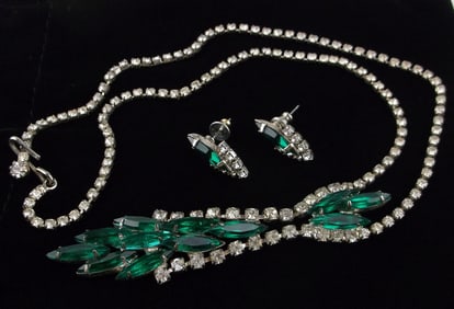 Stunning Vintage 1960s Juliana Rhinestone Necklace Earrings 16"