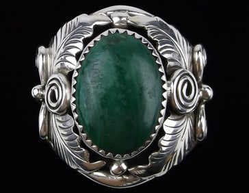 Mint Big Navajo Glen Willie Sterling Silver Malachite Ring 14