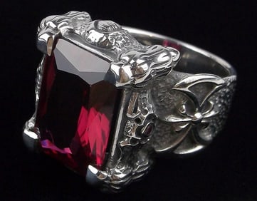 Huge Mint Vint Heavy Sterling Silver 15ct Ruby Claw Ring 14