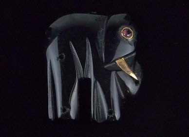 Gorgeous Vintage Onyx Elephant With 14kt Gold Tusk Eye