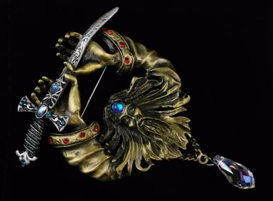 Big Mint Enameled Jelly Belly Rhinestone Pirate Brooch
