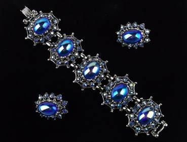 New Rare Vint 1950s DODDS Rhinestone Bracelet Earrings 6.5"