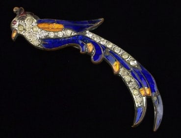 Beautiful Antique 1890s Victorian Enameled Bird of Paradise Brooch Art Nouveau