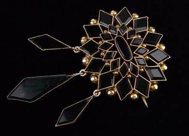 Mint Antique 1920s Art Deco 10kt Gold Parts Onyx Sway Brooch