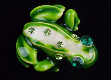 Mint Enameled Rhinestone Tree Frog Brooch
