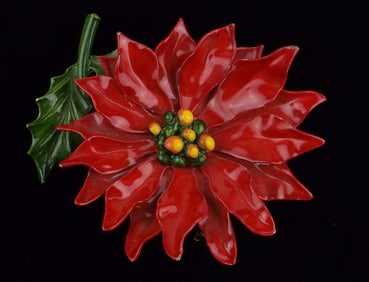 Mint Vintage 1960s Enameled Christmas Flower Brooch