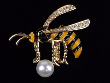 Mint Enameled Rhinestone Bee Insect Brooch