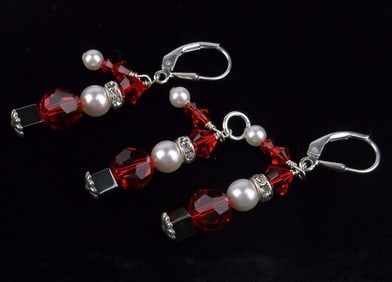 New Vintage Sterling Silver Crystal Pearl Pendant Earrings Set