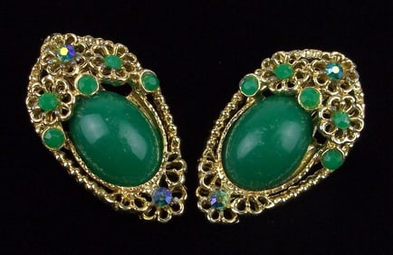 Stunning Vintage 1960s Jelly Belly Rhinestone Earrings