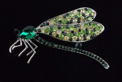 Mint Enameled Rhinestone Dragonfly Brooch