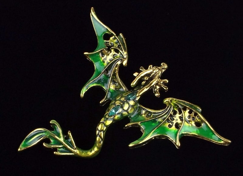 Mint Enameled Rhinestone Dragon brooch (1 of 2)