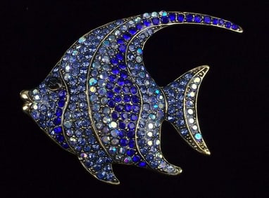Mint Enameled Rhinestone Tropical Fish Brooch