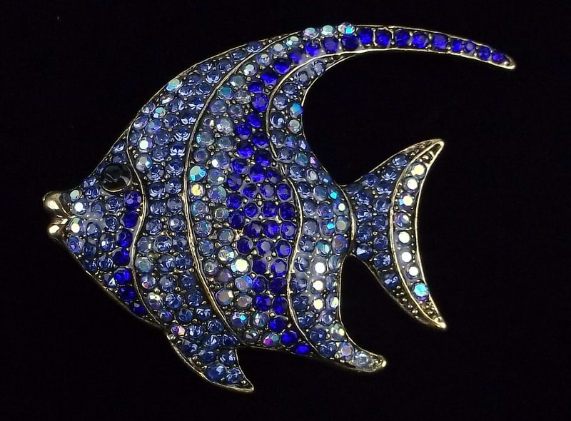 Mint Enameled Rhinestone Tropical Fish Brooch: Mint Condition, In Like New Condition, Perfect