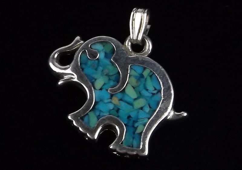 Stunning Vint 1970s Sterling Silver Turquoise Elephant Pendant (1 of 2)