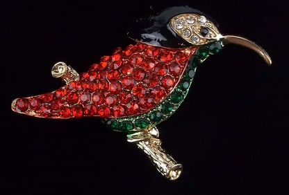 Mint Enameled Rhinestone Bird Brooch