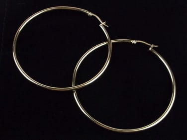 Big New Vintage Gold Over Sterling Silver Hoop Earrings