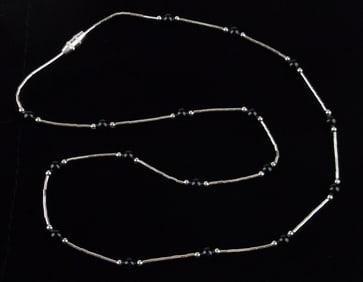 New Vint Navajo Sterling Silver Onyx Necklace 18"