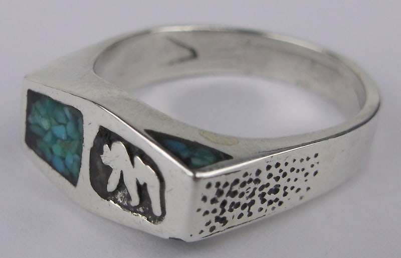 Mint Vint Thick 1960s Navajo Sterling Turquoise Bear Ring 6.5 (1 of 4)