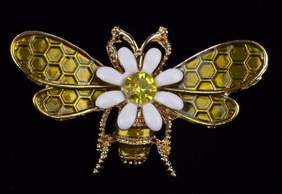 Mint Enameled Rhinestone Bee Insect Brooch Big