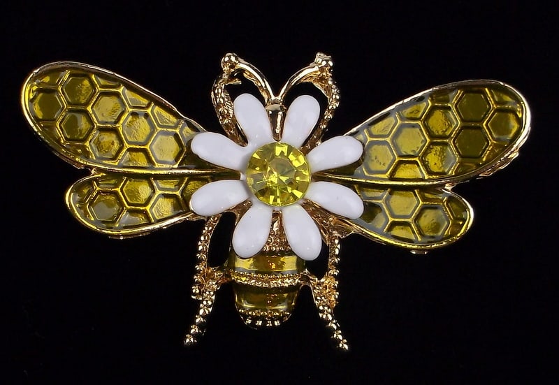 Mint Enameled Rhinestone Bee Insect Brooch Big: Mint Condition, In Like New Condition, Perfect