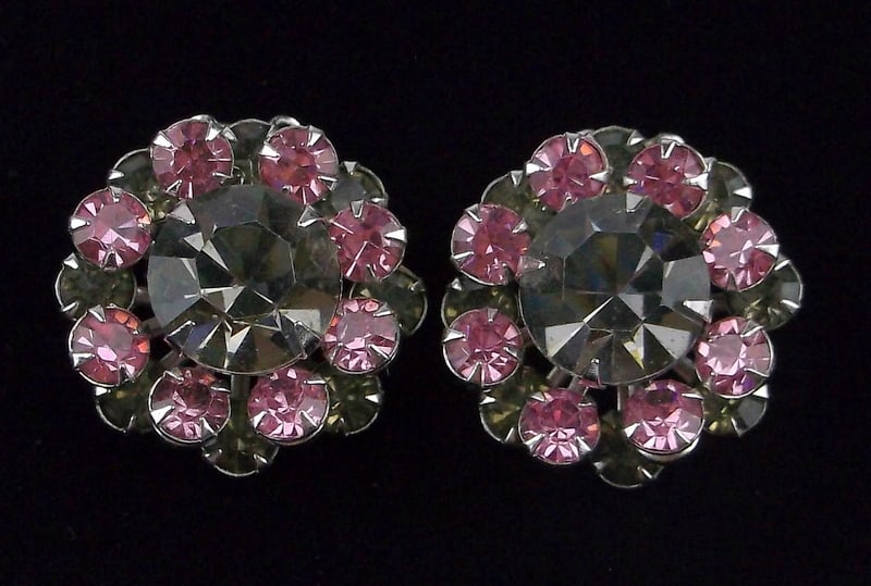 Stunning Vintage 1950s Rhinestone Earrings Set: excellent condition