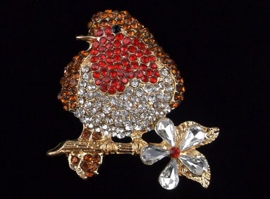 Mint Enameled Rhinestone Bird Brooch