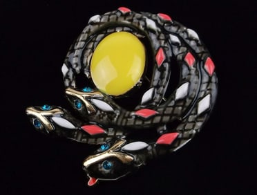 Mint Enameled Rhinestone Snake Brooch