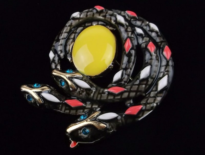 Mint Enameled Rhinestone Snake Brooch: Mint Condition, In Like New Condition, Perfect
