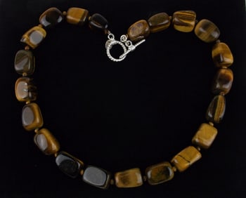 Mint Big Vintage Sterling Silver Tigers Eye Necklace 18"