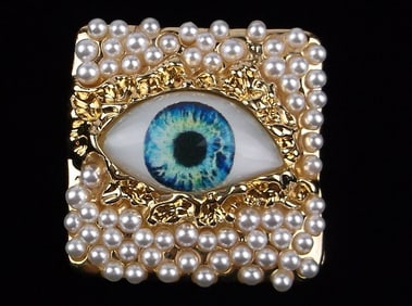Mint Faux Pearl All Seeing Eye Brooch