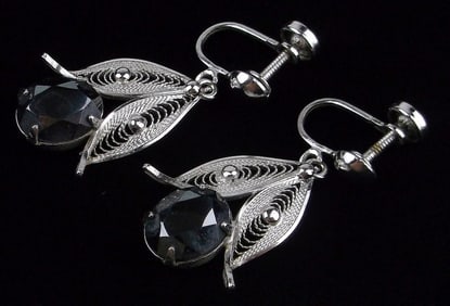 New Vintage 1960s Sorrento Sterling Silver Iolite Earrings