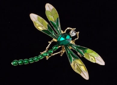 Mint Enameled Rhinestone Dragonfly Brooch