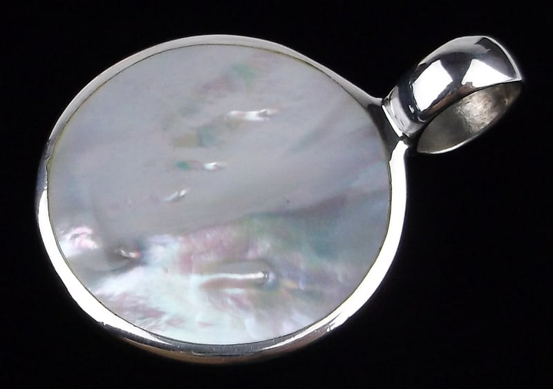 New Big Thick Sterling Silver Mother of Pearl Pendant (1 of 3)