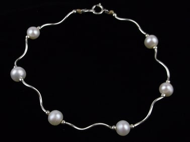 Mint Vintage Sterling Silver Pearl Bracelet 7.5"
