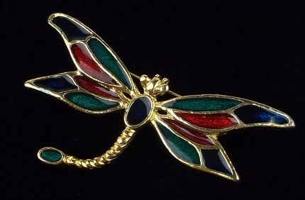 Mint Vintage Enameled Dragonfly Brooch