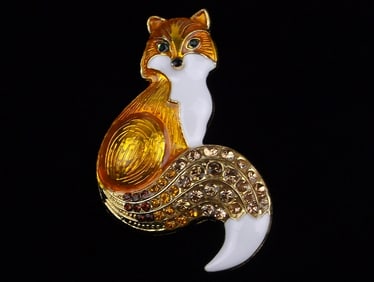 Mint Enameled Rhinestone Fox Brooch