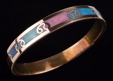 Stunning Vintage Cobra Colorful Copper Bangle Bracelet 7.5"