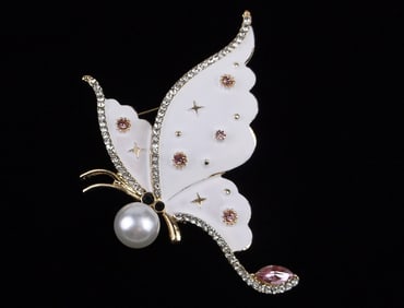 Mint Enameled Rhinestone Butterfly Brooch