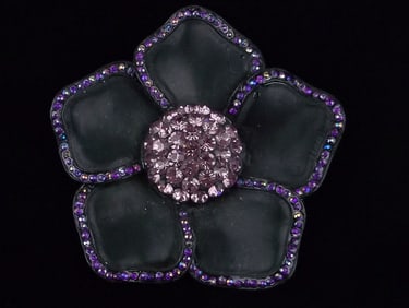 Mint Vintage Enameled Rhinestone Flower Brooch