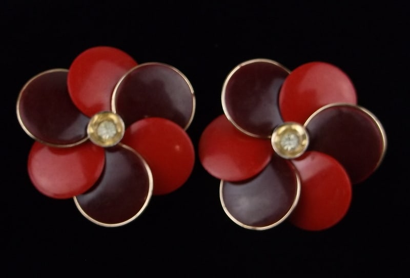 Stunning Big Vint 1950s W Germany Lucite Earrings: excellent condition