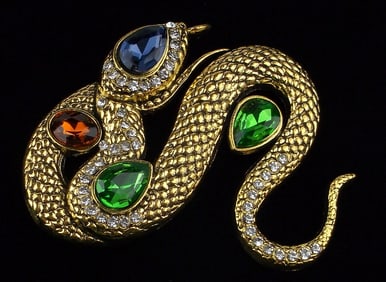 Mint Enameled Rhinestone Snake Brooch