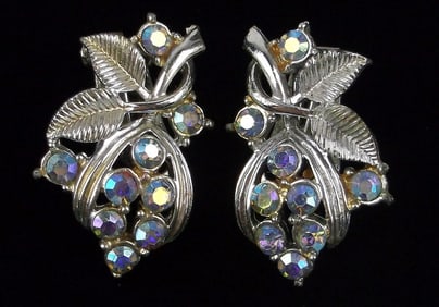 Stunning Vintage 1950s Rhinestone Earrings Set Aurora Borealis