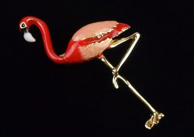 Mint Enameled Flamingo Bird Brooch