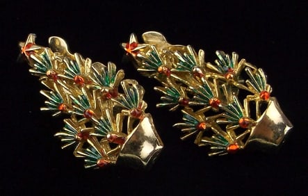 Mint Vintage 1960s Enameled Christmas Tree Earrings