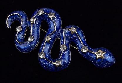 Mint Enameled Rhinestone Astrological Snake Brooch