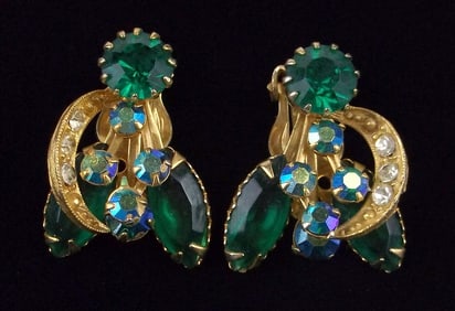 Mint Vintage 1960s Designer Rhinestone Moon Earrings